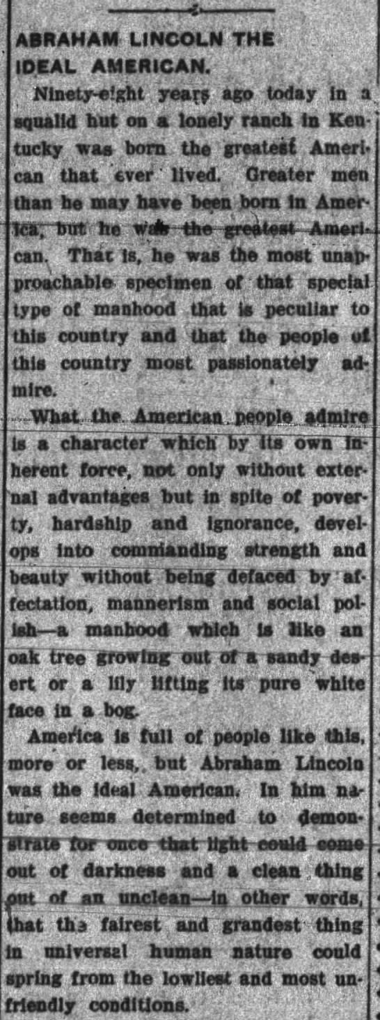 Abraham Lincoln the Ideal American